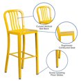 thumbnail image 2 of 30'' High Black Metal Indoor-Outdoor Barstool with Vertical Slat Back, 2 of 9