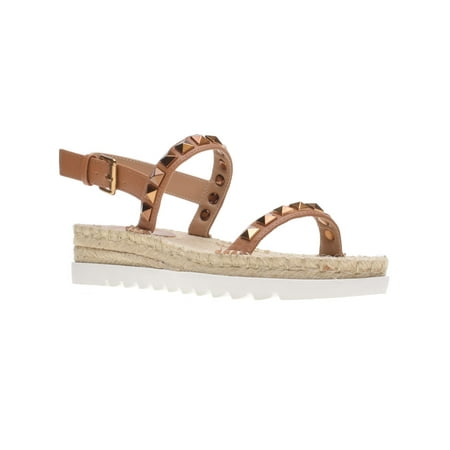 

WILD PAIR Womens Brown Slingback Breathable 1 Platform Studded Slip Resistant Yelenah Round Toe Wedge Buckle Espadrille Shoes 9 M