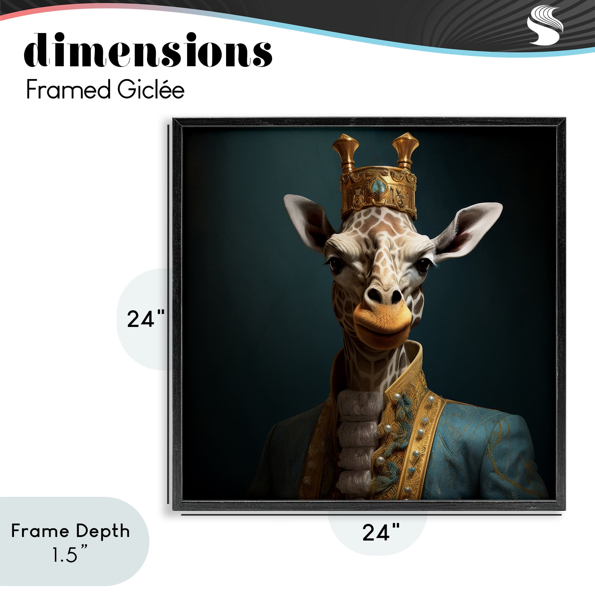 Stupell Industries Giraffe Gaze in Regal Crown Black Framed Giclee Art, design by Lazar Studio