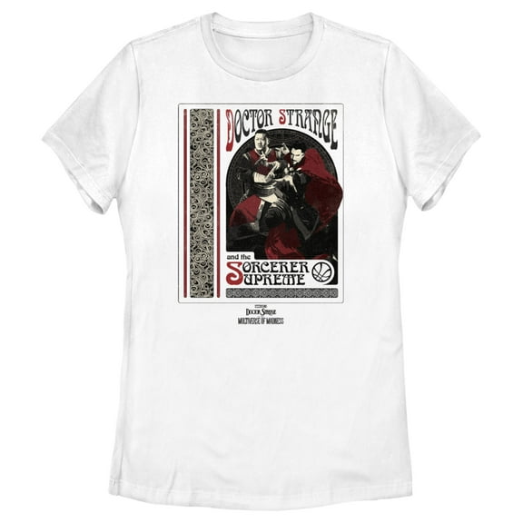 Women's Marvel Doctor Strange in the Multiverse of Madness Strange and Wong Poster Graphic Tee White 2X Large