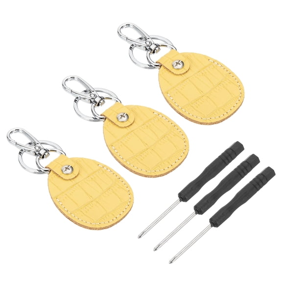 Uxcell Leather Key Fob, 3 Pcs Genuine Leather Key Cover RFID Key Fob Protector Air Tag Holder Keychain Case with Key Ring & Screwdriver for Car Key ID Key Cards Yellow