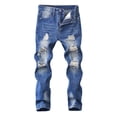 thumbnail image 1 of GPOECD Jeans Déchirés pour Garçons Mode de Rue Décontractée Pantalons Longs pour Garçons Pantalon en Denim Extensible Confortable pour le Printemps et l'Automne 09_bleu, 13-14 Ans, 1 of 8