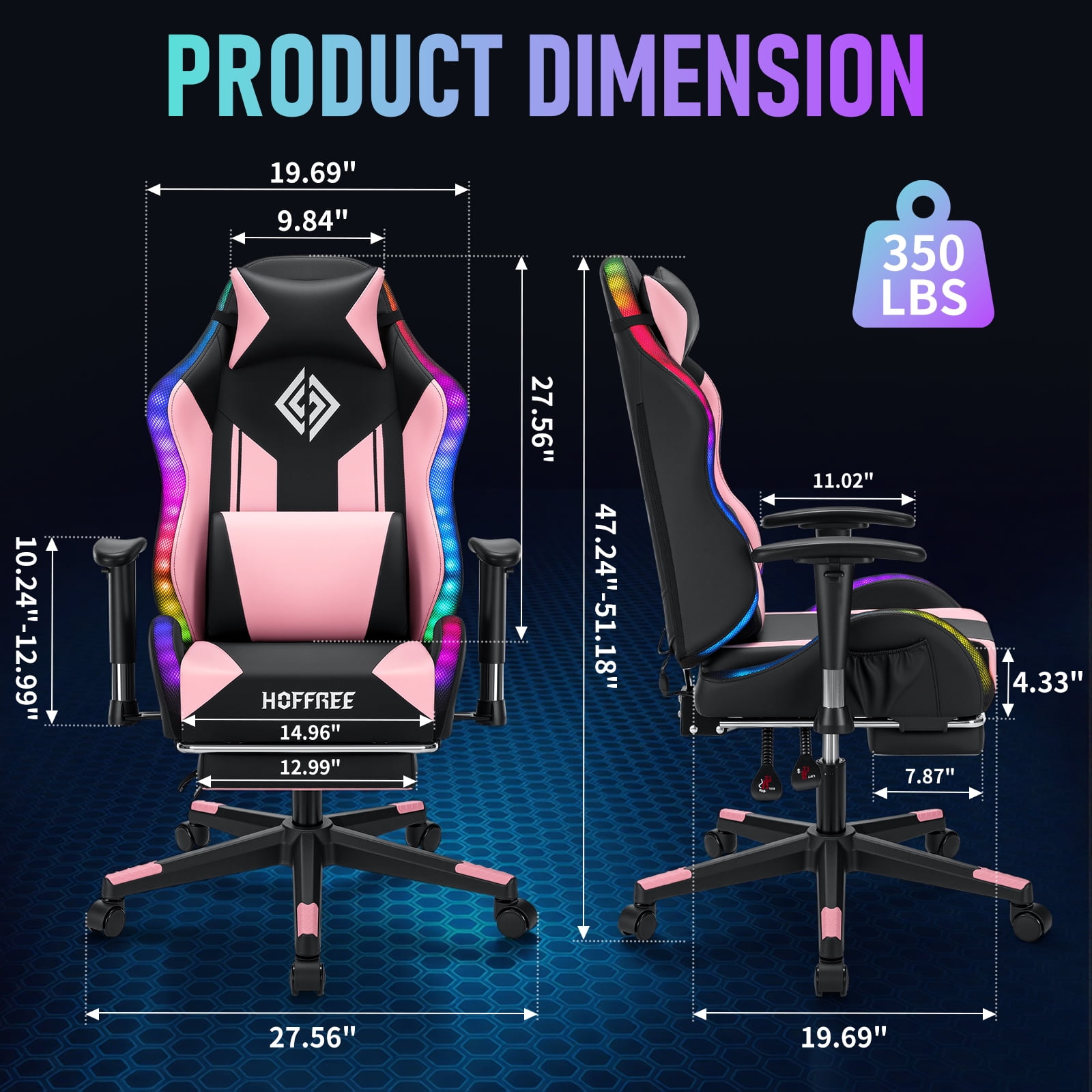 Hoffree LED Gaming Chair for Kids 8-14 Gaming Chairs for Teens with Adjustable Headrest and Lumbar Support Ergonomic PU Leather Kids Gaming Chair with Led Lights