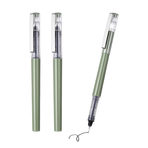 Uxcell 3Pcs Liquid Ink Rollerball Pens, 0.5mm Fine Point Needle Tip Pens Smooth Writing Gel Ink Quick Dry Black Ink for Office Note Taking Journaling, Avocado Green Body