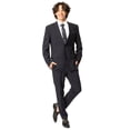 thumbnail image 2 of Slim Fit Men Suit Stretchy Spandex Peak Lapel 2 Button Flat Front Pants 9936 (US, Numeric, 52, Regular, Tall, Navy Blue), 2 of 7