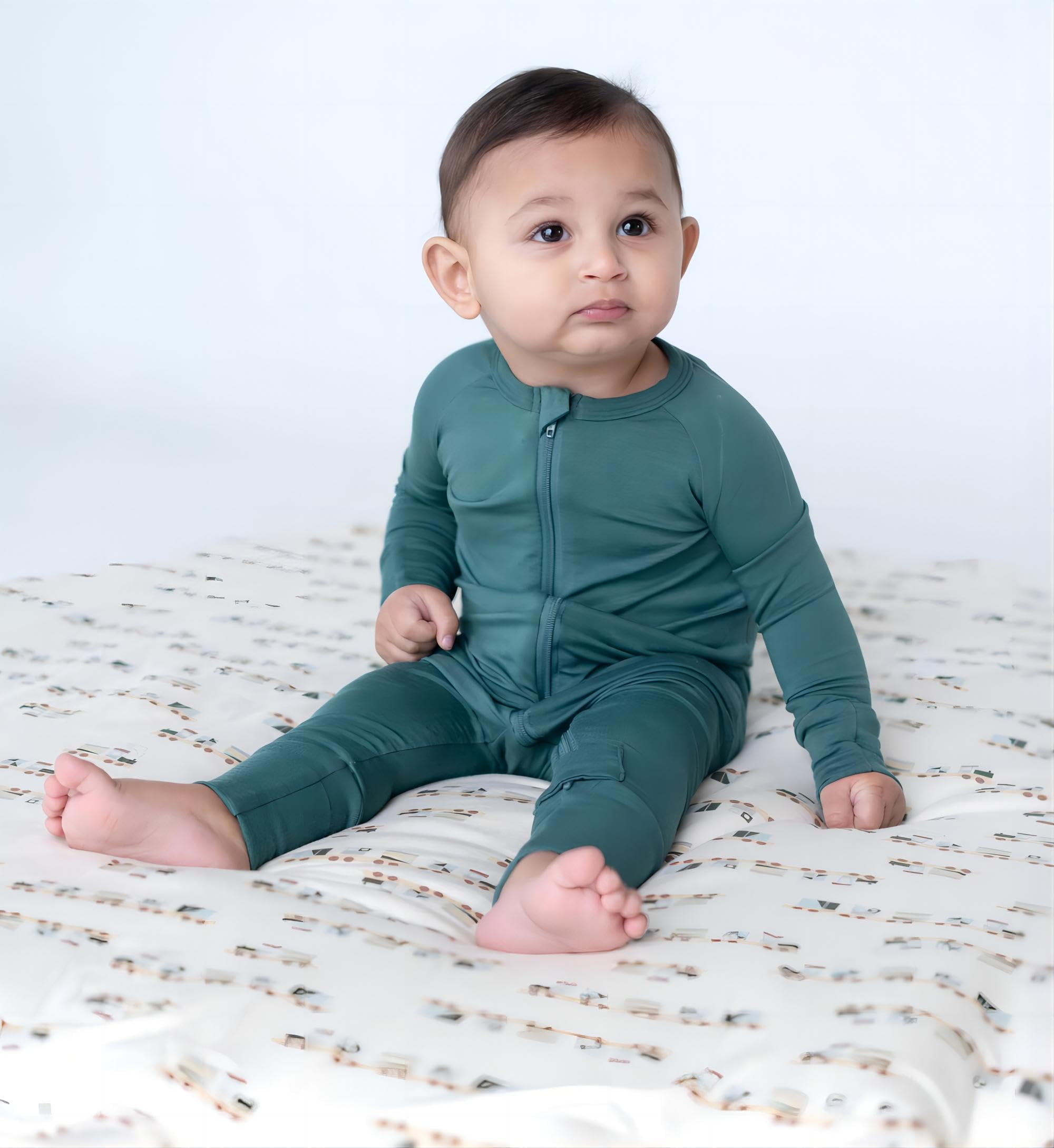 Baby Long Sleeve Romper Jumpsuit, Premium Soft Rayon One Piece Pajamas Boy Girl 2-Way Zipper Coverall Sleeper