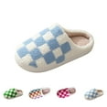 thumbnail image 4 of Xfvqtps Women Fluffy Slippers Checkerboard Versatile Indoor Home Funny Winter Non-Slip Thick Sole Plush Slippers Blue, 4 of 5