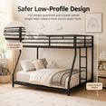 thumbnail image 2 of UHOMEPRO Twin over Full Bunk Bed, Metal Bunk Bed Frame with Full Length Guardrails, Reversible Ladder, Heavy Duty Low Profile Bunk Bed for Boys Girls, No Box Spring Needed, Black, 2 of 12