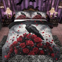 Homewish Romantic Valentine Rose Bedding Comforter Set,Wild Crown Raven Twin Comforter Sets,Red Flower Floral Bedding Set For Girls Kids,Breathable Home Decor Reversible,2 Pieces