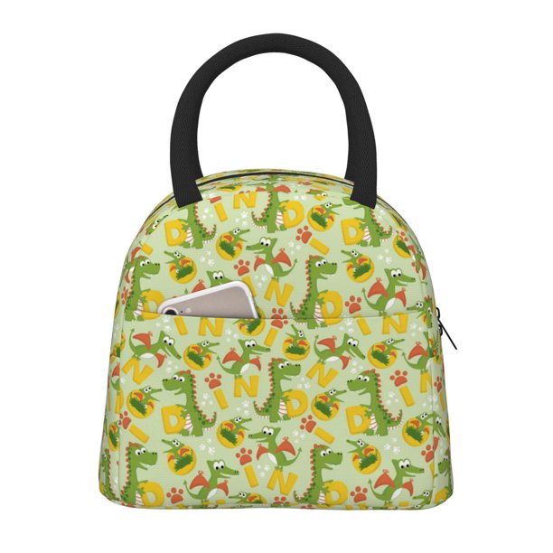 Easygdp Cartoon Dinosaurs Bolsa de Almuerzo Insulada Grande, Forro de Aluminio, Diseño Espacioso, a Prueba de Fugas, Ideal para Trabajo, Picnics, Viajes y Actividades al Aire Libre