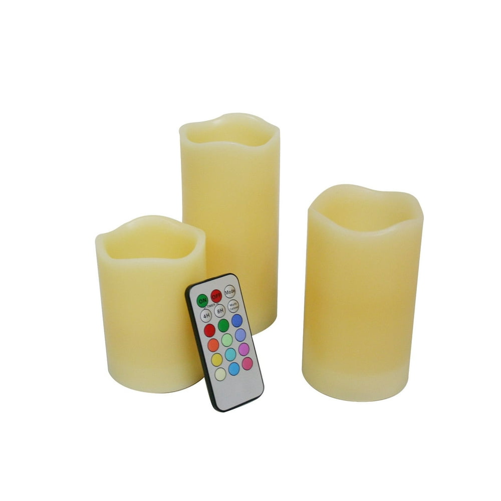 Candle Choice Set of 3 Real Wax MultiColor Flameless Candles with Remote Control Timer, Ivory