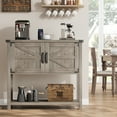 thumbnail image 3 of Farmhouse Style Console Table – 2-Door Cabinet & Open Shelf – Wood Sofa Side Table – Storage for Living Room, Hallway, Kitchen – Grey, 3 of 8