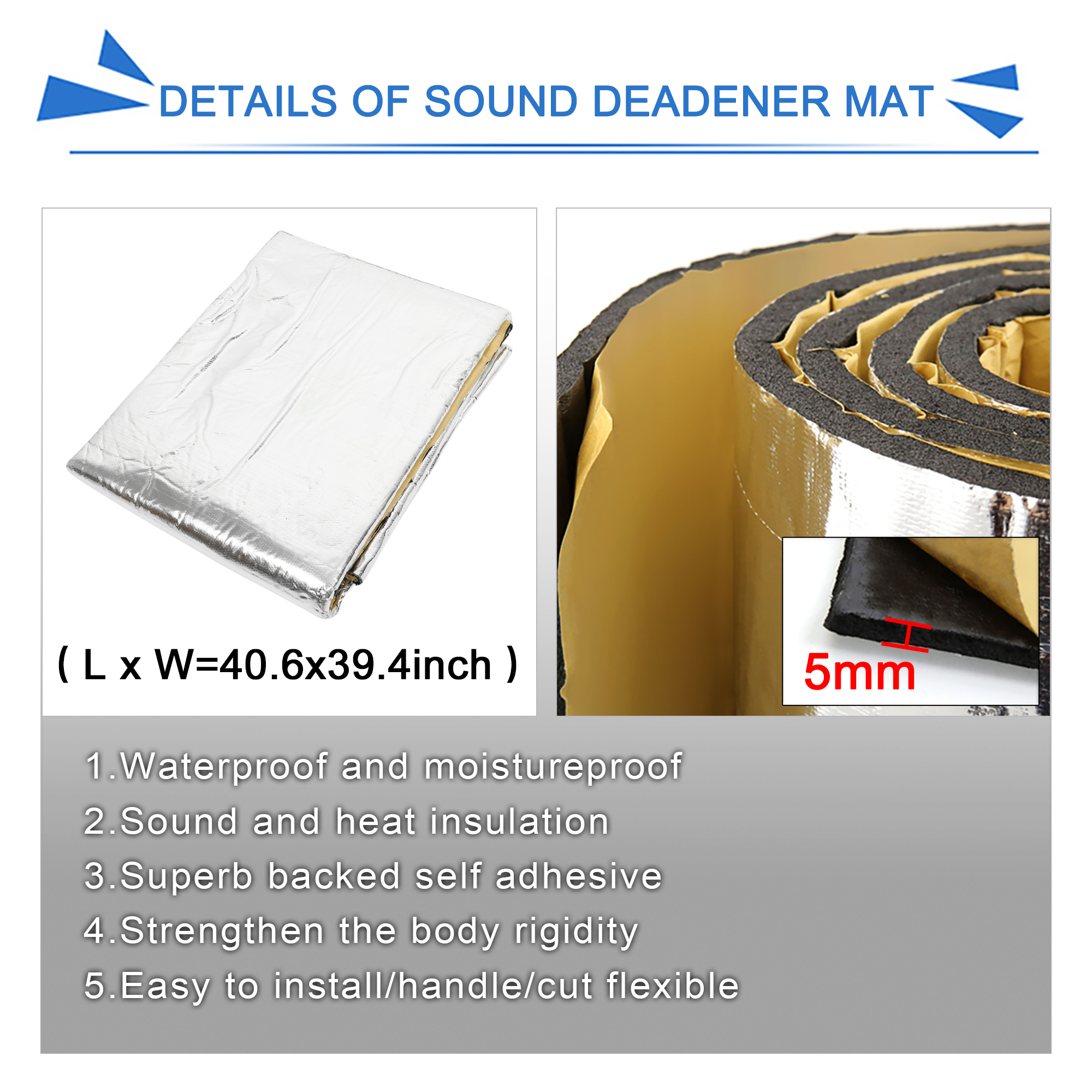 Unique Bargains 197mil 11.1sqft Car Sound Proofing Insulation Deadener Mat 39" x 24"