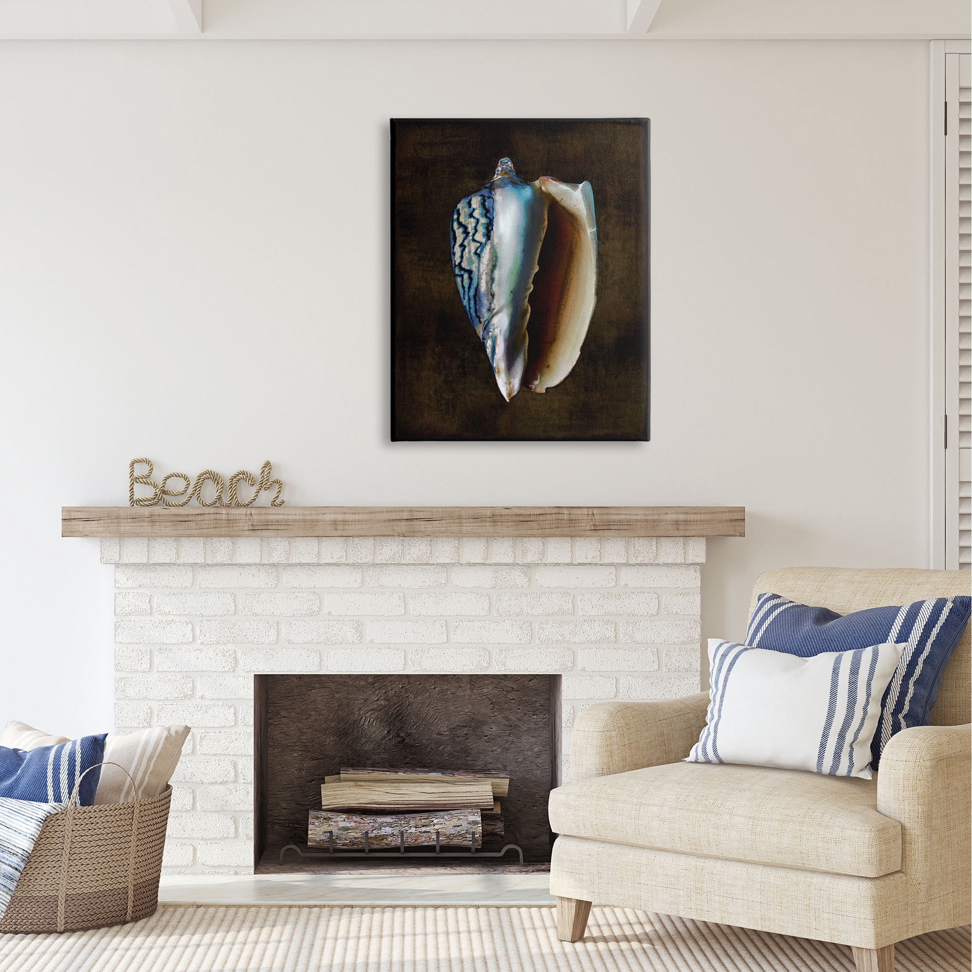 Stupell Industries Conch Shell on Black Nature Painting Gallery Wrapped Canvas Print Wall Art, 30 x 40