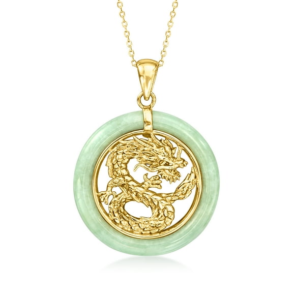 Ross-Simons Jade Dragon Pendant Necklace in 18kt Gold Over Sterling Silver, Women's, Adult