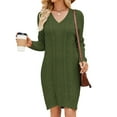 thumbnail image 2 of Women'S V Neck Long Sleeve Above the Knee Relaxed Pullover Fall Sweater Dresses Dark Green L, 2 of 7