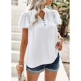 thumbnail image 4 of Blusa de manga con volantes y cuello en V para mujer Camisa elegante y fluida con adornos de volantes Tops casuales lindos de verano Blanco S, 4 of 8