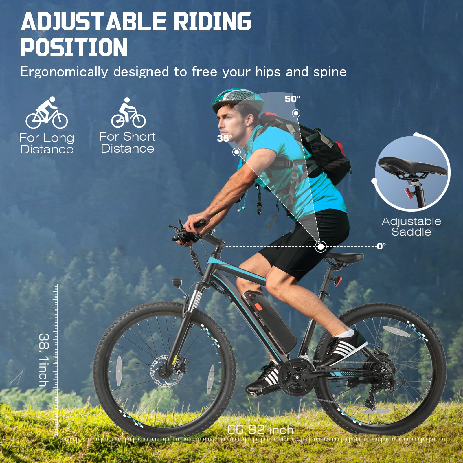 Elifine 500W 26" Electric Bike, 2.1" Electric Mountain Bicycle for Adults, 499Wh 48V 10.4Ah Battery 19.8MPH 60Miles 3H Fast Charge Ebike,Lockable Suspension Fork, Shimano 21 Speed UL2849 Certified
