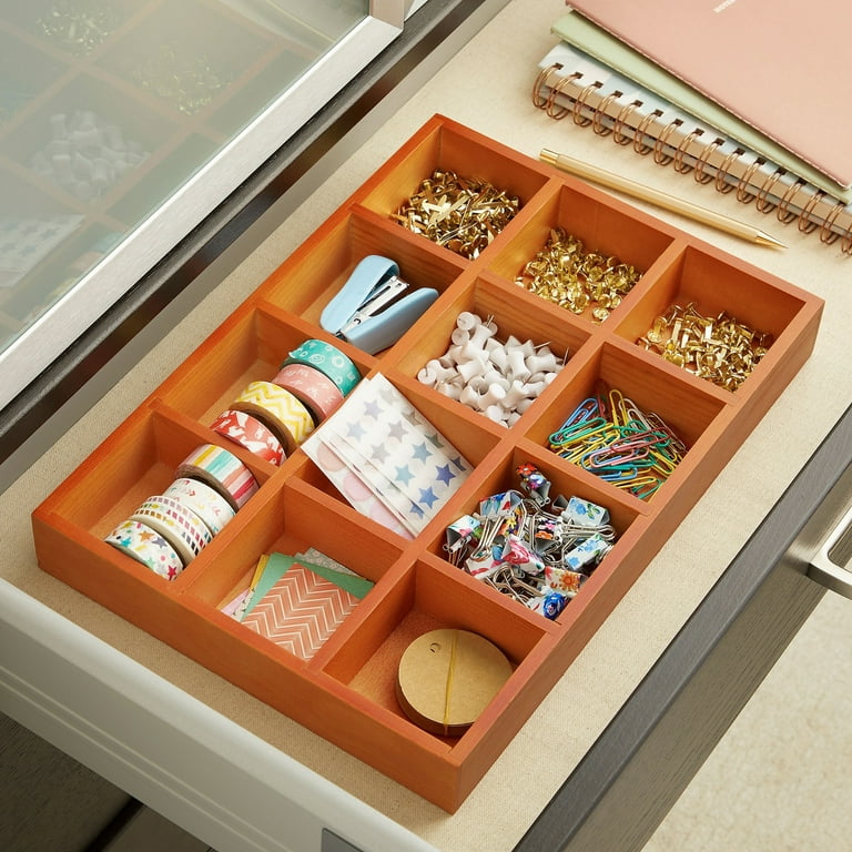 Juvale Wooden Drawer Organizer with 12 Compartments Divided Tray for Arts and Crafts Supplies Stationery Small Items 12 Grid Sorting Tray Dark