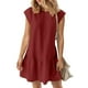 thumbnail image 5 of Vestido de Manga Corta para las Mujeres Moda Color Sólido Plegado Cuello Redondo Vestido, Algodón Poliéster, 5 of 6