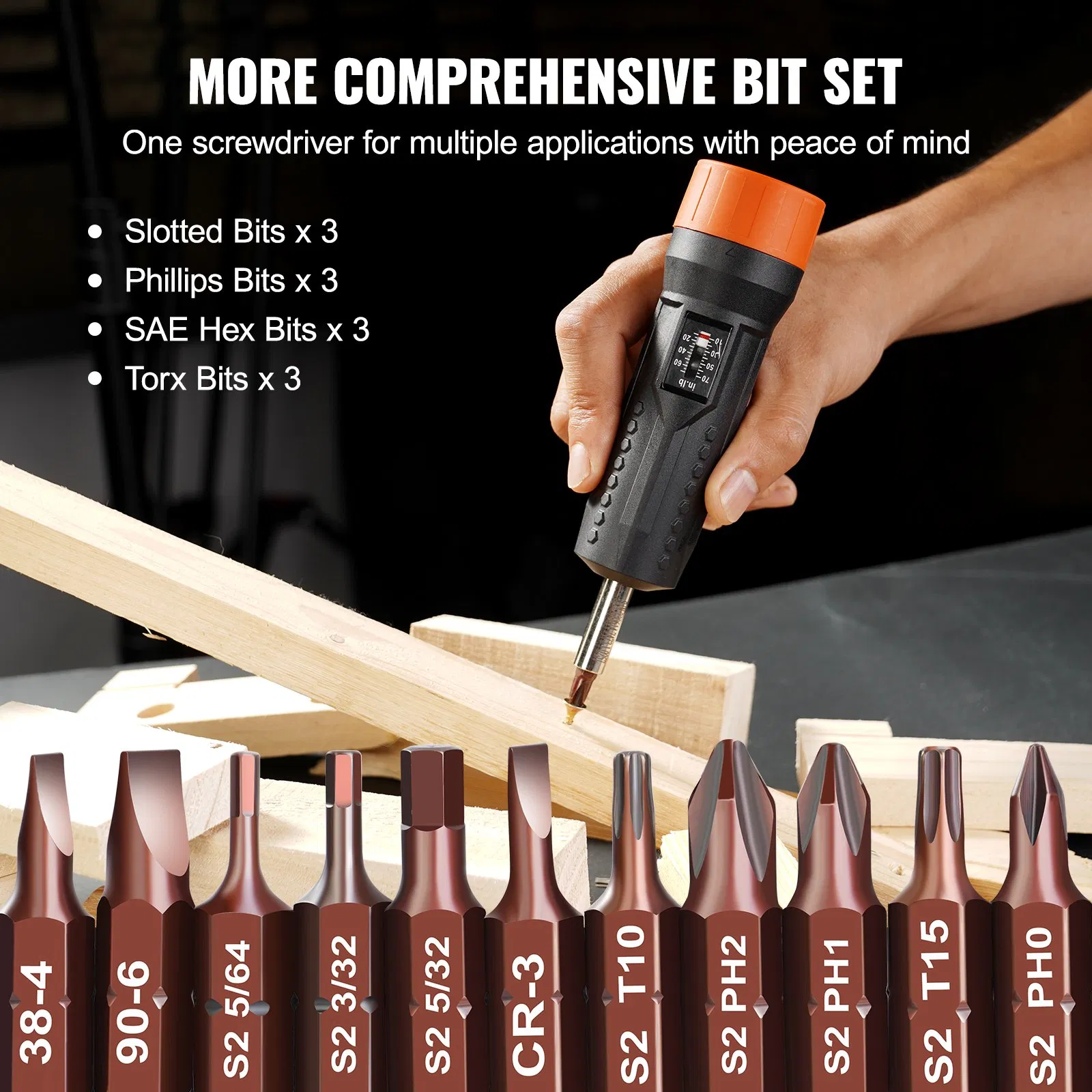Torque screwdriver set, screwdriver head set with window, 12 drill bits and box, magnetic function, over-torque warning, durable, wear-resistant and corrosion-resistant