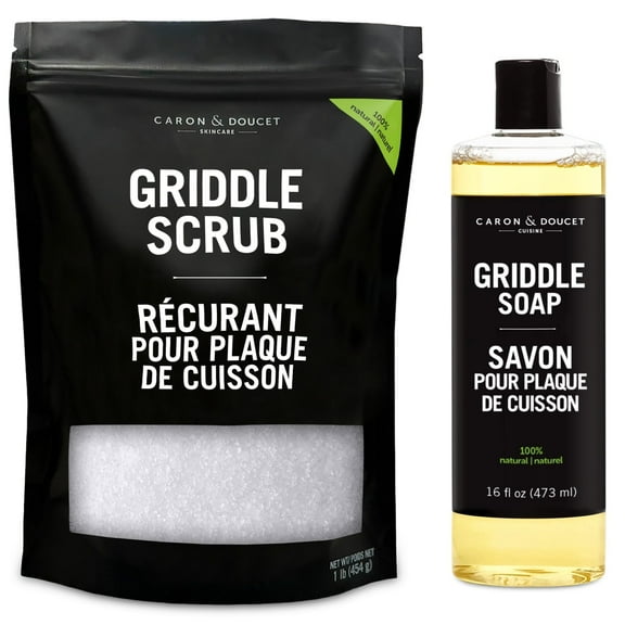 CARON & DOUCET - 100% Plant-Based Griddle Cleaning Soap and Salt Scrub Set: Best For Removing Rust & Cleaning Burnt On Food While Seasoning Griddle
