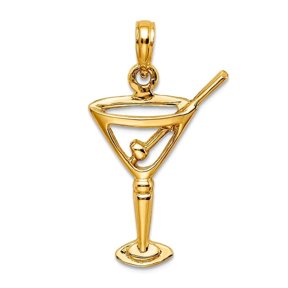 14k Gold Martini With Olive High Polish and Cut-out Charm 19.3x15.48mm Wide 2.15mm Thick Pendant Necklace for Women