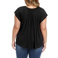 thumbnail image 3 of GRACE & GRANDEUR Women's Plus Size St. Patrick's Day Summer Blouse Pleated Curved Hem Ruffle Sleeve Round Neck Dressy Loose Tops 3X Black, 3 of 6