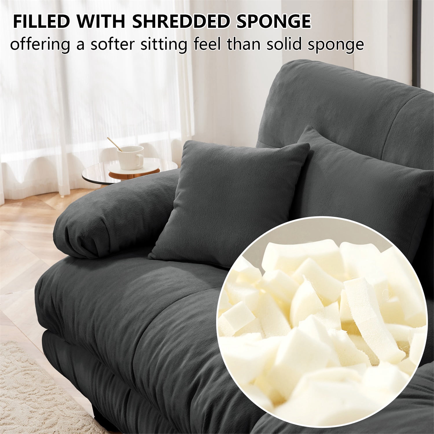 Hommoo Chenille Fabric Cloud Couch Loveseat with 2 Lumbar Pillows and 2 Throw Pillows, 2 Seater Sectional Sofa Couches for Living Room Apartment, Gray