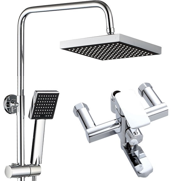 Chrome Exposed Shower Faucet System 8'' Rainfall Bathroom Head Combo w/Tub Spout