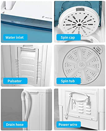 18lbs Washer White&Blue &Spiner KUPPET Compact Twin Tub Portable Mini Washing Machine 26lbs Capacity /Built-in Drain Pump/Semi-Automatic 8lbs 