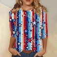thumbnail image 2 of Women's 250th Anniversary USA Shirt Patriotic American Flag Print Crew Neck 3/4 Sleeve T-Shirt, 2 of 5