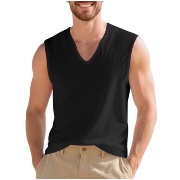 WRKEKC Mens Sleeveless Tee Shirts Solid Color V-Neck Breathable Fabric for Casual Daily Wear Lightweight Comfortable Fit Summer Use