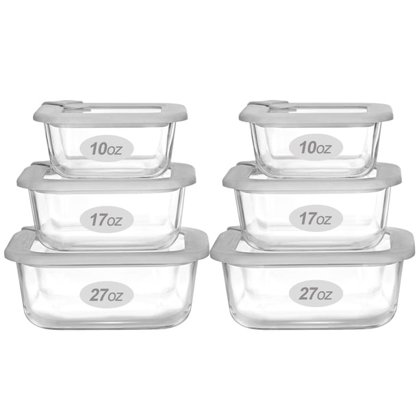 Recipientes de vidrio para alimentos EcoEvo Grey-J6S con tapa de vidrio, 4 unidades