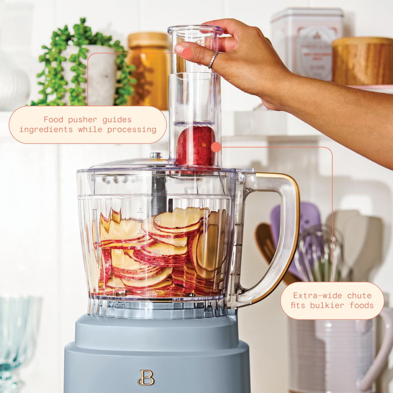 Beautiful 10-Cup Food Processor with Accessories, Cornflower Blue by Drew Barrymore