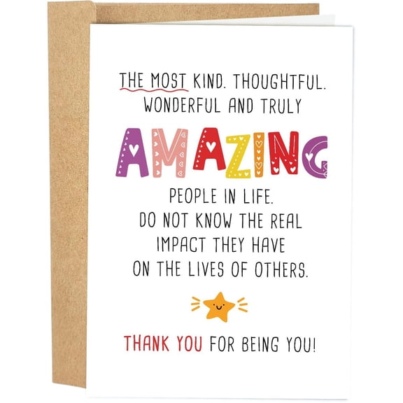 Thank You Card for Amazing People – Colorful Inspirational Design – Blank Inside with Kraft Envelope – Perfect Appreciation Gift for Friends, Family, or Co-Workers