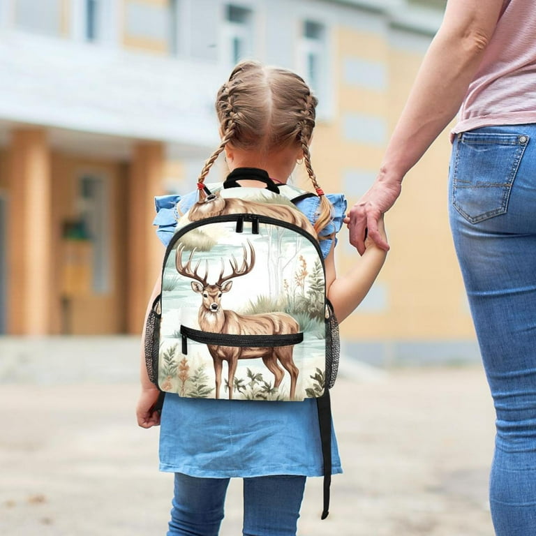 Deer Cute Backpack with Adjustable Shoulder Strap Large Capacity Travel Bookbag for High School Girls Printed Design Lightweight Bagpack