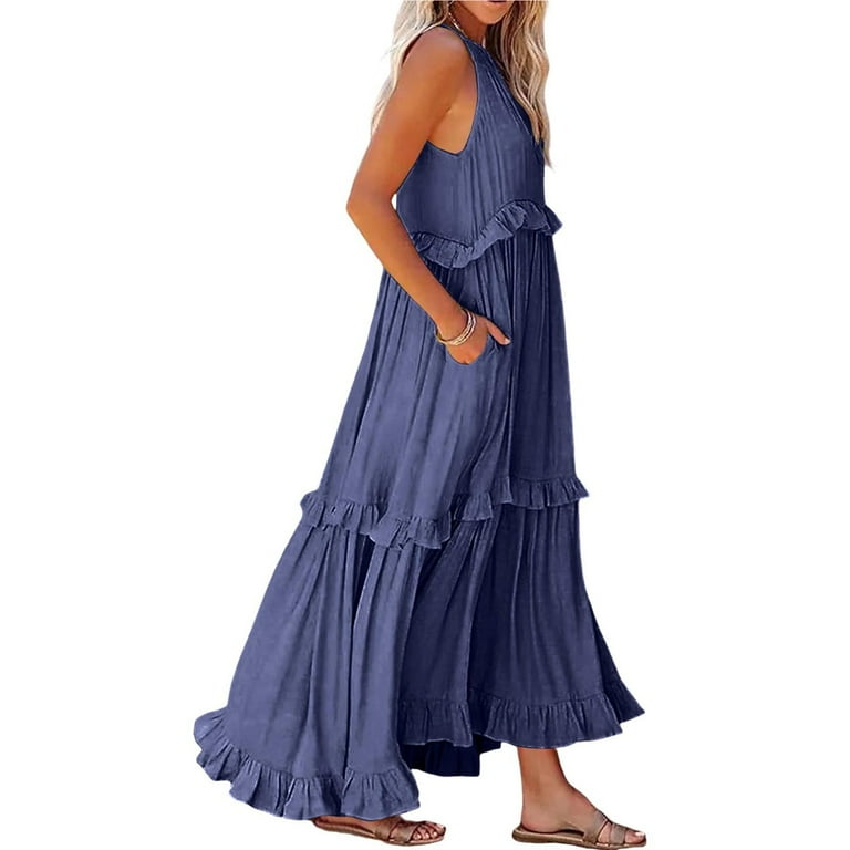 IUZSOKIL Womens Summer Dress, Cotton Sleeveless Maxi Dress