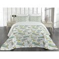 thumbnail image 2 of Ambesonne Steam Engine Quilted Coverlet 3 Pcs, Train Pattern Travel, King Size, Apple Green Turquoise, 2 of 4