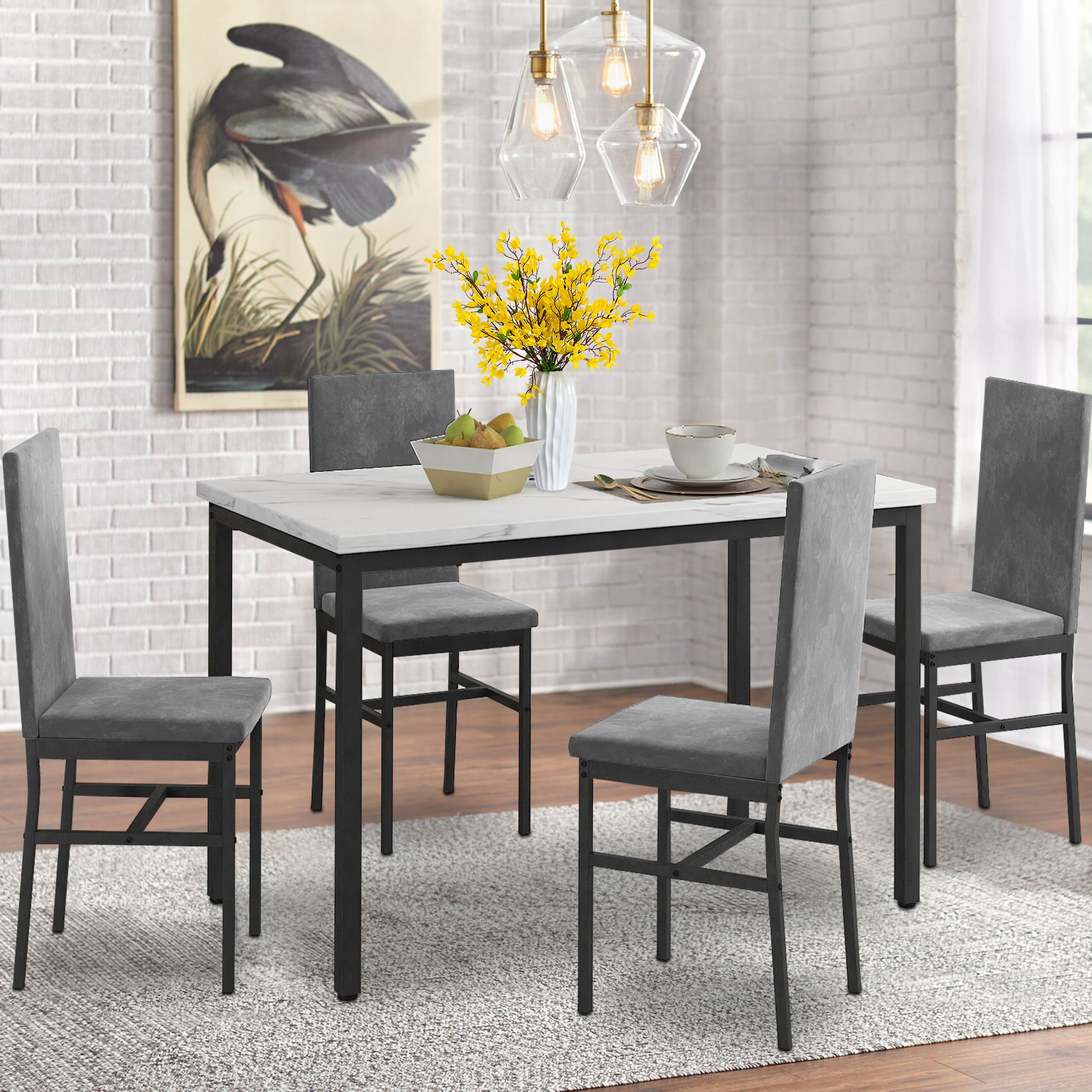 Rectangle Dining Table Set, 5 Pieces Dining Set, Wooden Dine Table and ...
