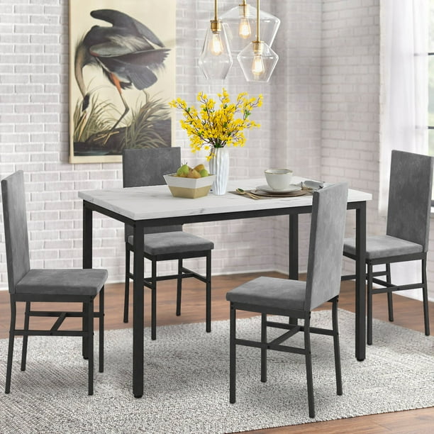 Rectangle Dining Table Set, 5 Pieces Dining Set, Wooden Dine Table and
