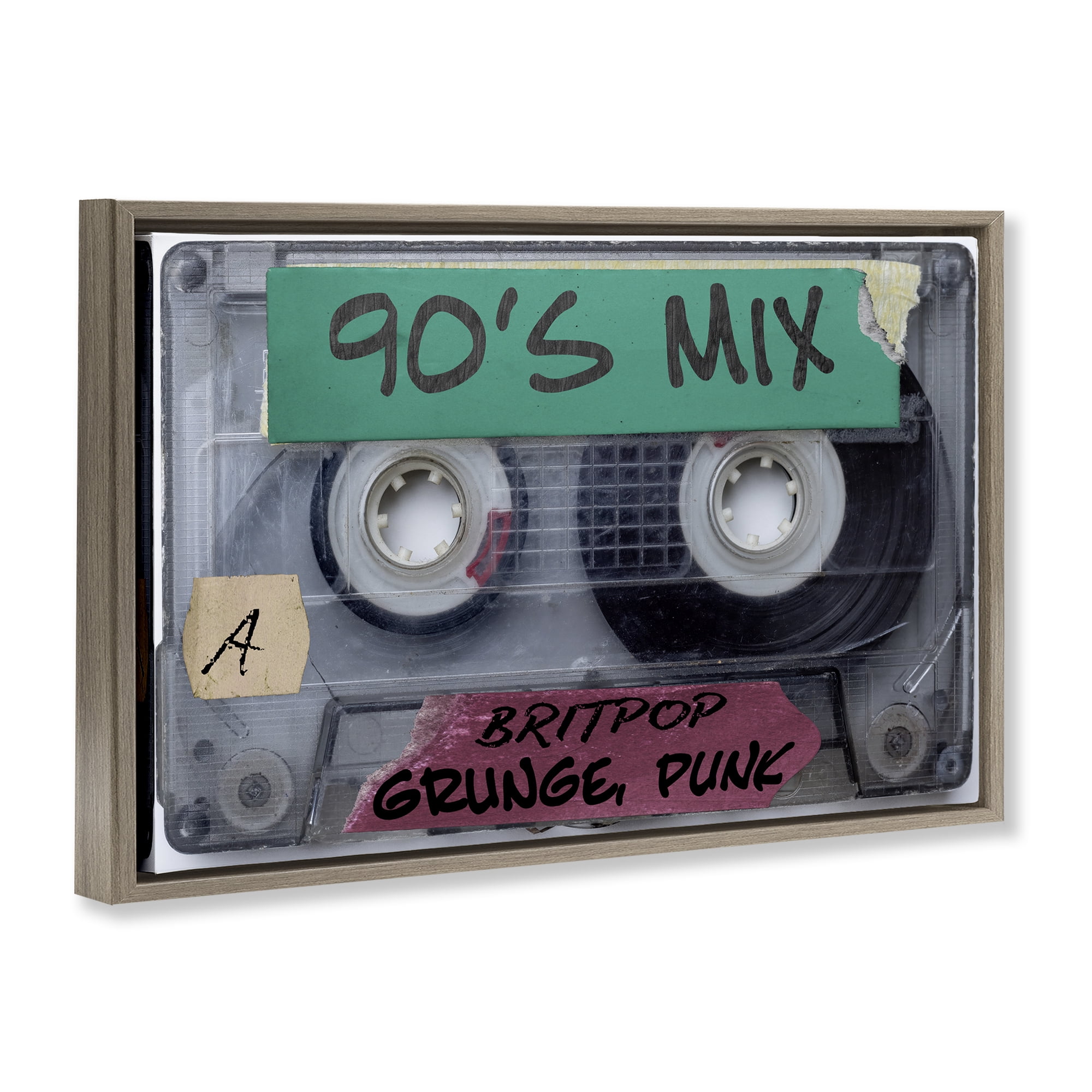 Stupell Industries Retro 90s Mix Cassette Brown Framed Floater Canvas Wall Art, design by Annabelle Hall
