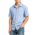 thumbnail image 5 of Abtuhar Kids Boys 5-15 Years Summer Tops Solid Short Sleeve Turndown Collar Breathable Soft Casual Blouses Shirts, 5 of 5