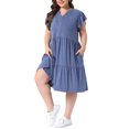 thumbnail image 4 of Agnes Orinda Women's Plus Size Dresses Flowy Tiered V Neck Ruffle Sleeve Summer Casual Midi Dresses with Pockets 4X Navy Blue, 4 of 6