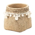 thumbnail image 4 of Set of 2 6.5x6.5x6" Brown Cement Planter with Woven Tassel Accent, 4 of 9