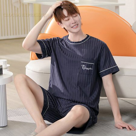 

QWZNDZGR Summer Female Pyjamas Knited Cotton Men s Pajamas Set Casual Short Sleepwear Pyjamas Nightwear Pijamas Plus Size 5XL Homewear PJ