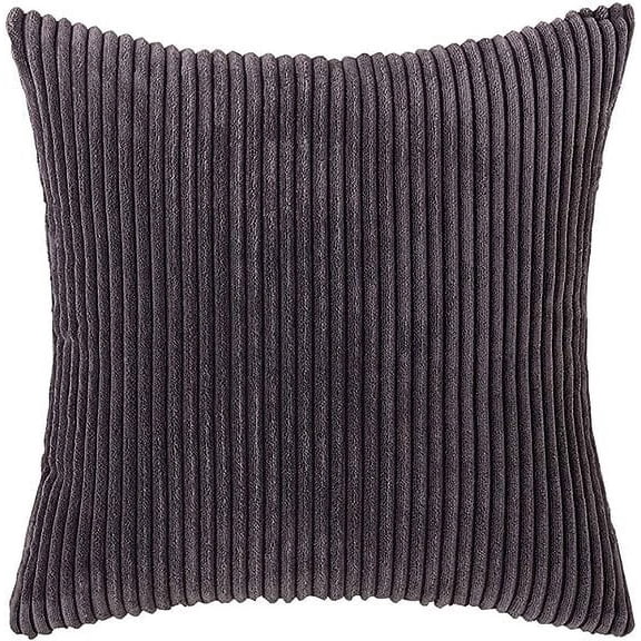 Nvzi Striped Corduroy Decorative Square Throw Pillow Covers Soft Soild Cushion Cases Pillowcases for Sofa Bedroom Car 16 x 16 Inch Dark Grey