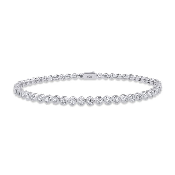 AFFY Tennis Bracelet For Women | Round Moissanite Diamond Bezel Set Stackable Wedding Bracelet for Brides | 14K White Gold Over Sterling Silver Jewelry Gifts For Her (1.60 Cttw)-6.5IN