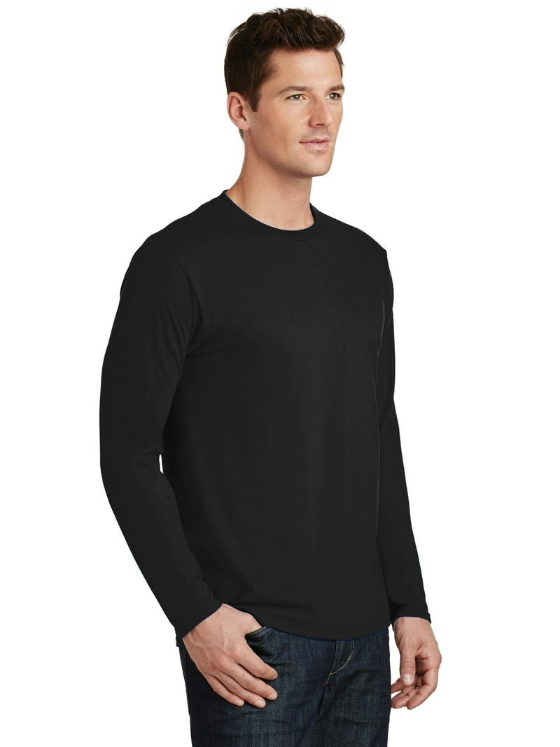 Port Co Adult Male Plain Crew Neck Long Sleeve T-Shirt, Jet Black