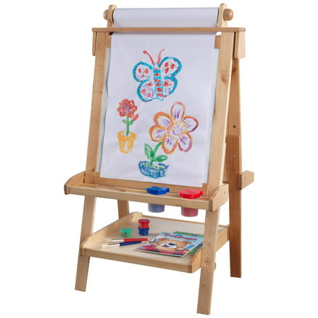 KidKraft Deluxe Wood Easel with a Paper Roll, Two Anti-spill Paint CUps ...